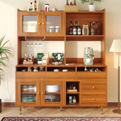 COVREO Credenza Alta 145x39x171 Cm Noce Marrone In Mdf Con Vetro Changhong, Portabicchieri E Portabottiglie COVREO Credenza Alta 145x39x171 Cm Noce Marrone In Mdf Con Vetro Changhong, Portabicchieri E Portabottiglie