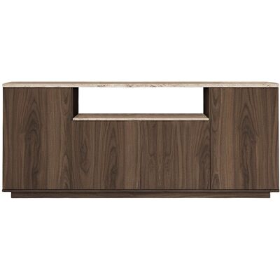 Unique Credenza 4 Ante E 1 Ripiano Naturale Scuro Ed Effetto Travertino Beige - Lotula Unique Credenza 4 Ante E 1 Ripiano Naturale Scuro Ed Effetto Travertino Beige - Lotula