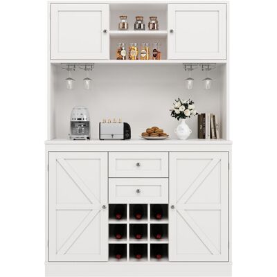 ELVMI Credenza Da Cucina Alta Con 4 Ante, 2 Cassetti, Ripiani Regolabili E Portabottiglie In Mdf Bianco 120 X 40 X 188 Cm ELVMI Credenza Da Cucina Alta Con 4 Ante, 2 Cassetti, Ripiani Regolabili E Portabottiglie In Mdf Bianco 120 X 40 X 188 Cm