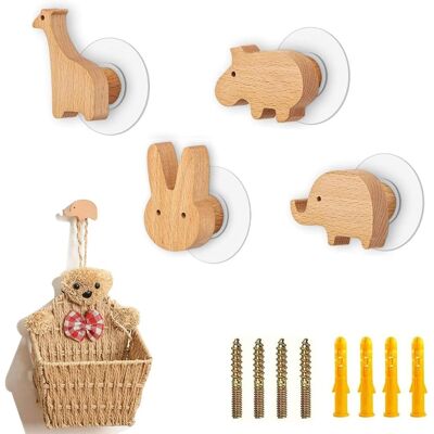 QIYAO Set Di 4 Appendiabiti, Ganci Da Parete Zoomorfi A Forma Di Cartone Animato, In Legno Di Faggio, Ganci In Legno Naturale Per Dietro La Porta, Camera Dei Bambini, Armadio QIYAO Set Di 4 Appendiabiti, Ganci Da Parete Zoomorfi A Forma Di Cartone Animato, In Legno Di Faggio, Ganci In Legno Naturale Per Dietro La Porta, Camera Dei Bambini, Armadio