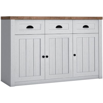 PETITS-MEUBLES Buffet 3 Ante 3 Cassetti Léandre Bianco E Marrone 87,3cm PETITS-MEUBLES Buffet 3 Ante 3 Cassetti Léandre Bianco E Marrone 87,3cm
