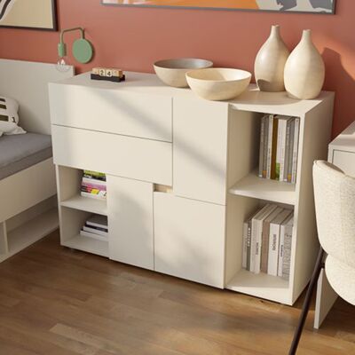 DMORA Credenza Lerimi, Madia 2 Ripiani, 2 Cassetti, 3 Ante, 120x42x84h Cm Beige Cashmere DMORA Credenza Lerimi, Madia 2 Ripiani, 2 Cassetti, 3 Ante, 120x42x84h Cm Beige Cashmere