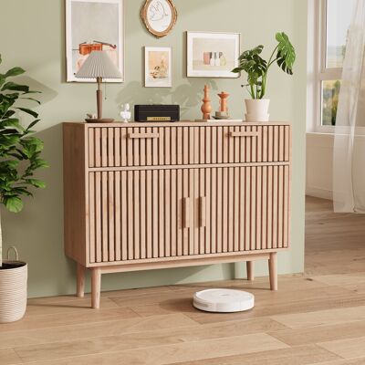 SOLKVUNZA Buffet 100x35x80 Cm, Credenza Scandinava Per Soggiorno, Ingresso E Cucina Con 2 Cassetti E Design Ventilato, Legno, Naturale SOLKVUNZA Buffet 100x35x80 Cm, Credenza Scandinava Per Soggiorno, Ingresso E Cucina Con 2 Cassetti E Design Ventilato, Legno, Naturale