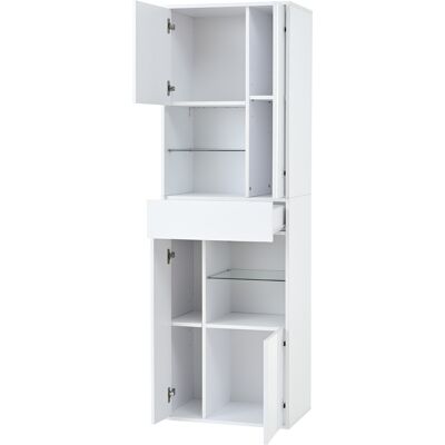 STILVORA Vetrina Con 1 Cassetto, 4 Ante, Ripiani Regolabili E Led Per Soggiorno In Pannelli Di Particelle 55×38×170 Cm Bianca STILVORA Vetrina Con 1 Cassetto, 4 Ante, Ripiani Regolabili E Led Per Soggiorno In Pannelli Di Particelle 55×38×170 Cm Bianca