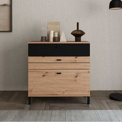 DMORA Credenza Diani, Madia Un Ripiano, 3 Cassetti, Apertura Scorrevole, 77x35x78h Cm Marrone Rovere Nodi DMORA Credenza Diani, Madia Un Ripiano, 3 Cassetti, Apertura Scorrevole, 77x35x78h Cm Marrone Rovere Nodi