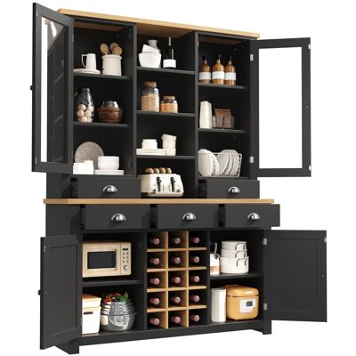 STILVORA Credenza Alta Da Cucina Con 1 Anta In Vetro E 5 Cassetti, Ripiano Regolabile, Chiusura Soft-close, In Mdf E Vetro, 120 × 40 × 185 Cm, Nero STILVORA Credenza Alta Da Cucina Con 1 Anta In Vetro E 5 Cassetti, Ripiano Regolabile, Chiusura Soft-close, In Mdf E Vetro, 120 × 40 × 185 Cm, Nero