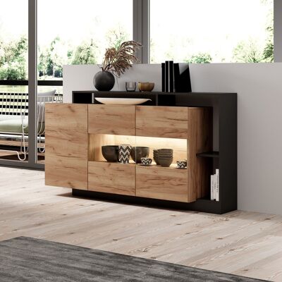 DMORA Credenza Hafa, Madia 7 Ripiani, Apertura Battente, 4 Ante, 155x44x94h Cm Marrone Rovere DMORA Credenza Hafa, Madia 7 Ripiani, Apertura Battente, 4 Ante, 155x44x94h Cm Marrone Rovere