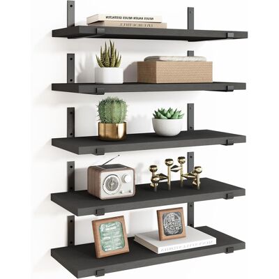 BAKAJI Set 5 Mensole Da Parete Nero Scaffali Da Muro Con Staffe In Metallo 40x12 Cm BAKAJI Set 5 Mensole Da Parete Nero Scaffali Da Muro Con Staffe In Metallo 40x12 Cm