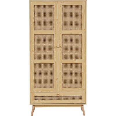 RETROK Armadio Con Asta Appendiabiti, 2 Ante, Con Intreccio In Rattan E Scomparto Ribaltabile Nella Parte Inferiore, Armadio Per Camera Da Letto E Soggiorno, Truciolato + Rattan Pe, Naturale RETROK Armadio Con Asta Appendiabiti, 2 Ante, Con Intreccio In Rattan E Scomparto Ribaltabile Nella Parte Inferiore, Armadio Per Camera Da Letto E Soggiorno, Truciolato + Rattan Pe, Naturale
