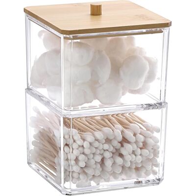 OEM Set Di 2 Scatole Impilabili In Acrilico Per Cotton Fioc - Piccolo Organizer Per Il Trucco - Scatola Trasparente Con Coperchio In Bambù Per Ovetti Di Bellezza, Cosmetici, Cancelleria OEM Set Di 2 Scatole Impilabili In Acrilico Per Cotton Fioc - Piccolo Organizer Per Il Trucco - Scatola Trasparente Con Coperchio In Bambù Per Ovetti Di Bellezza, Cosmetici, Cancelleria