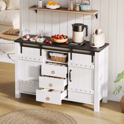 XISRENS Credenza Con Vano Contenitore, Mobile Laterale Largo 120 Cm Con Ante Scorrevoli E 3 Cassetti, Tavolino Da Caffè/buffet Rustico In Legno, Adatto Per Cucina, Sala Da Pranzo E Soggiorno, Bianco XISRENS Credenza Con Vano Contenitore, Mobile Laterale Largo 120 Cm Con Ante Scorrevoli E 3 Cassetti, Tavolino Da Caffè/buffet Rustico In Legno, Adatto Per Cucina, Sala Da Pranzo E Soggiorno, Bianco