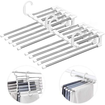 XISRENS Grucce Per Pantaloni In Acciaio Inox - Set Di 2 Grucce Pieghevoli Ed Estensibili, Bianche XISRENS Grucce Per Pantaloni In Acciaio Inox - Set Di 2 Grucce Pieghevoli Ed Estensibili, Bianche