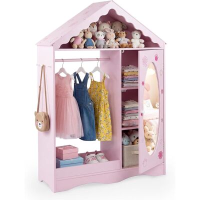 COSTWAY Armadio Con Specchio Per Bambini,con Appendiabiti Aperto, Scaffali E Ganci,rosa COSTWAY Armadio Con Specchio Per Bambini,con Appendiabiti Aperto, Scaffali E Ganci,rosa