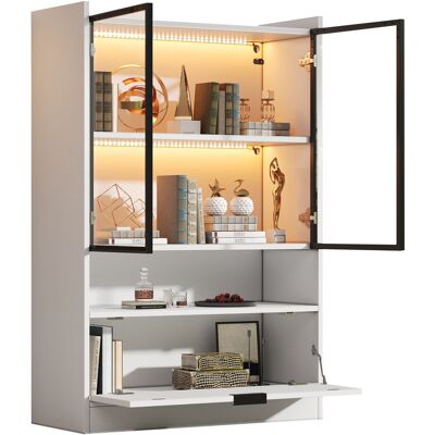 STILVORA Vetrina Con 2 Ante In Vetro E Vano A Ribalta Con Led Per Soggiorno In Pannello Di Particelle Bianco 80×35×120 Cm STILVORA Vetrina Con 2 Ante In Vetro E Vano A Ribalta Con Led Per Soggiorno In Pannello Di Particelle Bianco 80×35×120 Cm