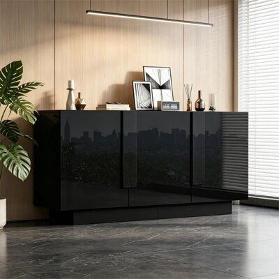 NMONET Credenza Bassa 160 Cm, Madia Laccata Lucida Moderna 3 Ante Con Ripiani Regolabili Per Soggiorno E Sala Da Pranzo, Nero NMONET Credenza Bassa 160 Cm, Madia Laccata Lucida Moderna 3 Ante Con Ripiani Regolabili Per Soggiorno E Sala Da Pranzo, Nero