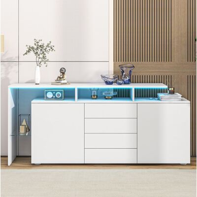 BEAOK Buffet Moderno 2 Ante 4 Cassetti 2 Nicchie – 160x35x70 Cm BEAOK Buffet Moderno 2 Ante 4 Cassetti 2 Nicchie – 160x35x70 Cm