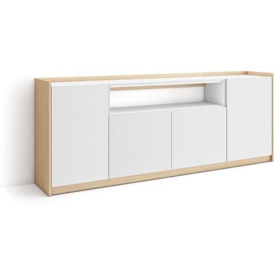 SKRAUT HOME - Credenza, Mobile, Cucina, Madia, 207x37x80cm, 4 Porte, Bianco E Rovere Soft SKRAUT HOME - Credenza, Mobile, Cucina, Madia, 207x37x80cm, 4 Porte, Bianco E Rovere Soft