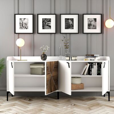 DMORA Credenza Elini, Madia 2 Ripiani, 4 Ante, 1 Anta Effetto Legno, 180x35x78h Cm Bianco DMORA Credenza Elini, Madia 2 Ripiani, 4 Ante, 1 Anta Effetto Legno, 180x35x78h Cm Bianco