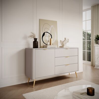 DMORA Credenza Halilomo, Madia 3 Cassetti, Un Ripiano, Apertura Battente, Scorrevole, 138x38x81h Cm Beige DMORA Credenza Halilomo, Madia 3 Cassetti, Un Ripiano, Apertura Battente, Scorrevole, 138x38x81h Cm Beige