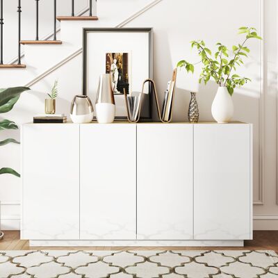 PZCC Credenza Cucina Bassa Con Armadietti A 2 Ante, Mobile Buffet Con Chiusura Ammortizzata E Ripiani Regolabili, Per Soggiorno, Salotto E Sala Da Pranzo, 140x40x75 Cm, Bianco Lucido PZCC Credenza Cucina Bassa Con Armadietti A 2 Ante, Mobile Buffet Con Chiusura Ammortizzata E Ripiani Regolabili, Per Soggiorno, Salotto E Sala Da Pranzo, 140x40x75 Cm, Bianco Lucido