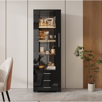 BEAOK Vetrina Mdf Nera Lucida 60 X 35 X 180 Cm, 1 Anta In Acrilico, 3 Cassetti, Led Con App BEAOK Vetrina Mdf Nera Lucida 60 X 35 X 180 Cm, 1 Anta In Acrilico, 3 Cassetti, Led Con App