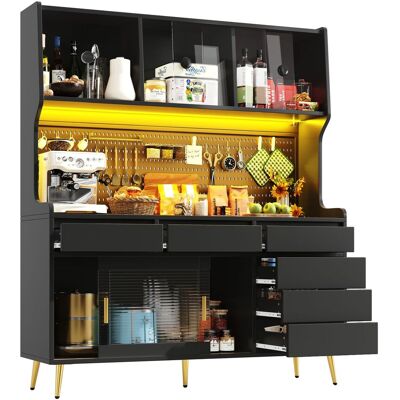 STILVORA Vetrina Con 2 Ante Scorrevoli, 1 Cassetto E Led, In Mdf, Metallo E Vetro, Nero, 145x39x171 Cm STILVORA Vetrina Con 2 Ante Scorrevoli, 1 Cassetto E Led, In Mdf, Metallo E Vetro, Nero, 145x39x171 Cm
