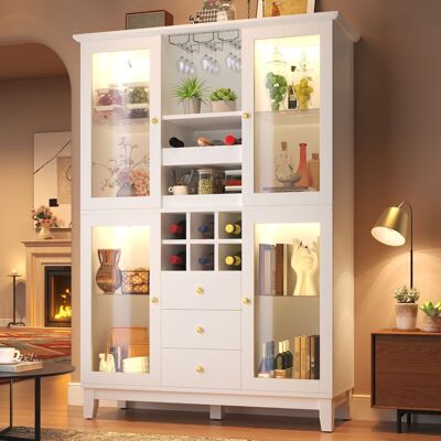 MODFU Mobile Portabottiglie 120x40x180,5 Cm Con Illuminazione A Led Rgb, 3 Cassetti E Portabicchieri, Vani Portaoggetti Regolabili, In Mdf Bianco. MODFU Mobile Portabottiglie 120x40x180,5 Cm Con Illuminazione A Led Rgb, 3 Cassetti E Portabicchieri, Vani Portaoggetti Regolabili, In Mdf Bianco.