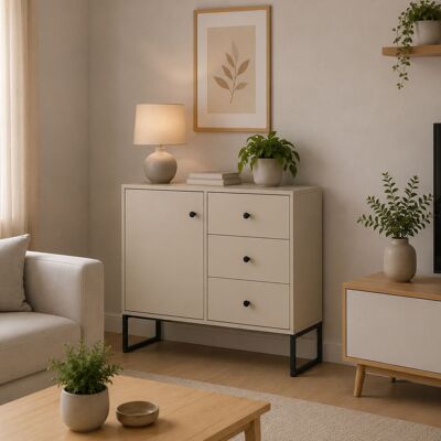 DMORA Credenza Leranoro, Madia 3 Cassetti, Un Ripiano, Apertura Battente, Scorrevole, 77x33x82h Cm Beige Cashmere DMORA Credenza Leranoro, Madia 3 Cassetti, Un Ripiano, Apertura Battente, Scorrevole, 77x33x82h Cm Beige Cashmere