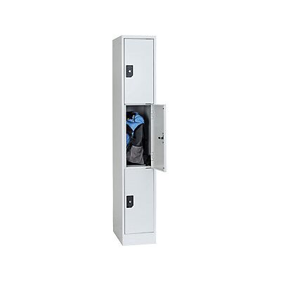 Armadio con serratura Wolf - 3 scomparti, grigio chiaro, Modello Stuttgart Armadio con serratura Wolf - 3 scomparti, grigio chiaro, Modello Stuttgart