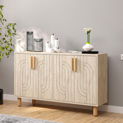 DMORA Credenza Venerina, Madia 2 Ripiani, 4 Ante, 4 Vani, 120x30x74h Cm Beige Marmo DMORA Credenza Venerina, Madia 2 Ripiani, 4 Ante, 4 Vani, 120x30x74h Cm Beige Marmo
