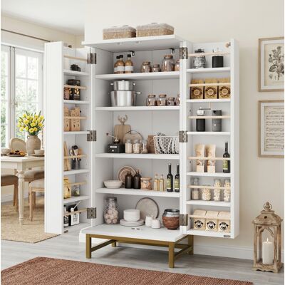 MODFU Credenza E Buffet 60x40x130 Cm Con Ripiani Regolabili, Vani Portaoggetti Sulle Ante, Colore Bianco, Per Cucina E Piccoli Spazi. MODFU Credenza E Buffet 60x40x130 Cm Con Ripiani Regolabili, Vani Portaoggetti Sulle Ante, Colore Bianco, Per Cucina E Piccoli Spazi.
