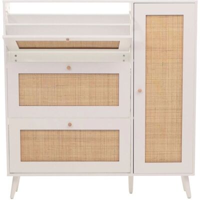 DÉCOSHOP26 Scarpiera Con 3 Scomparti Basculanti E 2 Ripiani 127 X 120 X 24 Cm Legno Melaminico Bianco Con Rattan Kubu Naturale 040009451 DÉCOSHOP26 Scarpiera Con 3 Scomparti Basculanti E 2 Ripiani 127 X 120 X 24 Cm Legno Melaminico Bianco Con Rattan Kubu Naturale 040009451