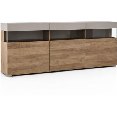 ARREDITALY Madia Soggiorno Con 3 Ante Push-pull E 3 Vani A Giorno In Vetro Mobile Credenza Moderna Per Zona Living Design Industrial Contemporaneo 180 X 41.2 X 80 Cm Noce E Cashmere ARREDITALY Madia Soggiorno Con 3 Ante Push-pull E 3 Vani A Giorno In Vetro Mobile Credenza Moderna Per Zona Living Design Industrial Contemporaneo 180 X 41.2 X 80 Cm Noce E Cashmere