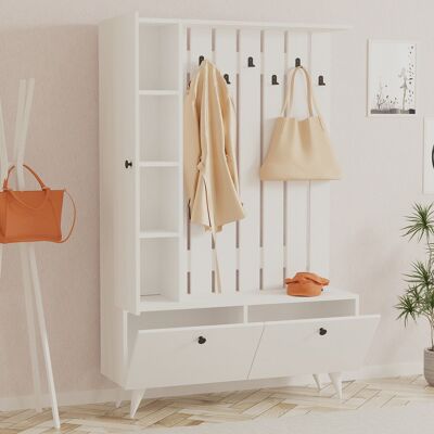 DMORA Mobile Da Ingresso Aiello, Appendiabiti, 6 Ripiani, Apertura A Ribalta, 112x35x170h Cm Bianco DMORA Mobile Da Ingresso Aiello, Appendiabiti, 6 Ripiani, Apertura A Ribalta, 112x35x170h Cm Bianco