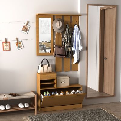 PZCC Homcom Consolle Da Ingresso Con Specchio, Appendiabiti E Scarpiera, Set Di Mobili Da Ingresso In 2 Pezzi Con 6 Ganci, Ripiani E Cassetto A Ribalta Per Corridoio, Legno Marrone PZCC Homcom Consolle Da Ingresso Con Specchio, Appendiabiti E Scarpiera, Set Di Mobili Da Ingresso In 2 Pezzi Con 6 Ganci, Ripiani E Cassetto A Ribalta Per Corridoio, Legno Marrone