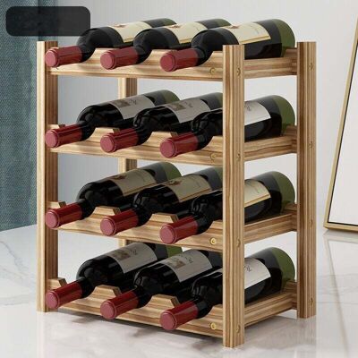 KZQ Portabottiglie, Ripiano In Legno, 4 Ripiani, 12 Bottiglie, Dimensioni 33,5x22,3x39,5 Cm, Pino Tostato, Stivaggio Orizzontale - KZQ Portabottiglie, Ripiano In Legno, 4 Ripiani, 12 Bottiglie, Dimensioni 33,5x22,3x39,5 Cm, Pino Tostato, Stivaggio Orizzontale -