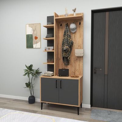 DMORA Mobile Da Ingresso Formigaro, 6 Paia, 7 Ripiani, Appendiabiti, 74x33x183h Cm Marrone Rovere Nodi DMORA Mobile Da Ingresso Formigaro, 6 Paia, 7 Ripiani, Appendiabiti, 74x33x183h Cm Marrone Rovere Nodi
