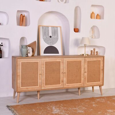 DMORA Credenza Mascali, Madia Apertura Battente, 4 Ante, Chiusura Battente, 180x41x81h Cm Marrone Rovere DMORA Credenza Mascali, Madia Apertura Battente, 4 Ante, Chiusura Battente, 180x41x81h Cm Marrone Rovere