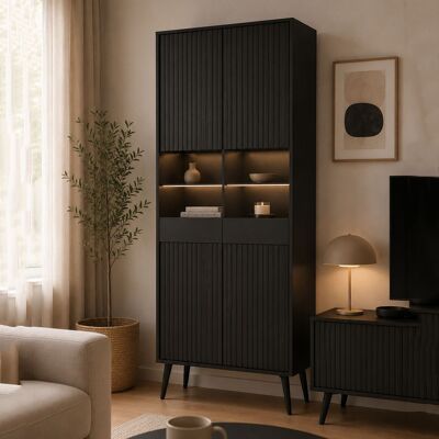 DMORA Vetrina Lenega, Mobile Espositore 6 Ripiani, 2 Ante, 2 Riapiani In Vetro, 91x40x193h Cm Nero DMORA Vetrina Lenega, Mobile Espositore 6 Ripiani, 2 Ante, 2 Riapiani In Vetro, 91x40x193h Cm Nero