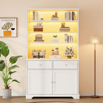 COVREO Vetrina 100x38x170 Cm Bianca In Pannelli Di Particelle Con Led, 2 Ante, 2 Cassetti E 7 Vani COVREO Vetrina 100x38x170 Cm Bianca In Pannelli Di Particelle Con Led, 2 Ante, 2 Cassetti E 7 Vani