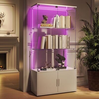 SOLKVUNZA Vetrina 79 X 35 X 164 Cm, Mobile Contenitore A 3 Livelli Per Soggiorno E Camera Da Letto Con Illuminazione Led Rgb, Vetro Temperato E Mdf, Bianco SOLKVUNZA Vetrina 79 X 35 X 164 Cm, Mobile Contenitore A 3 Livelli Per Soggiorno E Camera Da Letto Con Illuminazione Led Rgb, Vetro Temperato E Mdf, Bianco