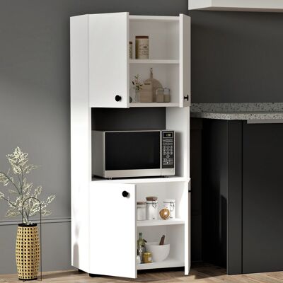 DMORA Credenza Sestu, Madia 2 Ripiani, 4 Ante, 5 Vani, 60x31x140h Cm Bianco DMORA Credenza Sestu, Madia 2 Ripiani, 4 Ante, 5 Vani, 60x31x140h Cm Bianco