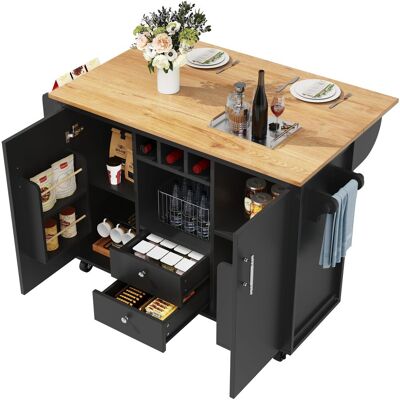 STILVORA Carrello Da Cucina Con 2 Cassetti, 2 Ante, Ripiani, Portasciugamani E Piano Pieghevole, In Mdf, 137,9x45x92 Cm, Nero STILVORA Carrello Da Cucina Con 2 Cassetti, 2 Ante, Ripiani, Portasciugamani E Piano Pieghevole, In Mdf, 137,9x45x92 Cm, Nero