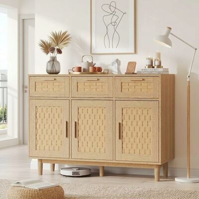 EIFSON Credenza Bassa Mobile Buffet 115x40x80 Cm Con 3 Cassetti E 2 Ante In Bambù Intrecciato, Mobile Contenitore Per Cucina E Sala Da Pranzo, Piedini Cilindrici - Naturale EIFSON Credenza Bassa Mobile Buffet 115x40x80 Cm Con 3 Cassetti E 2 Ante In Bambù Intrecciato, Mobile Contenitore Per Cucina E Sala Da Pranzo, Piedini Cilindrici - Naturale
