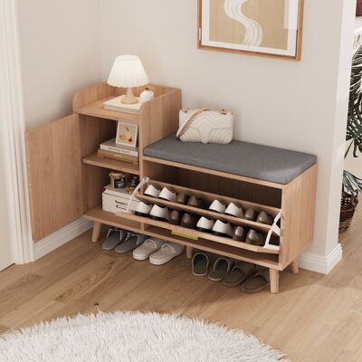NMONET Scarpiera Bassa Con Seduta E Cuscino, Mobile Porta Scarpe Multifunzione, Piedi Alti In Legno Massello, Colore Legno Naturale, Stile Scandinavo NMONET Scarpiera Bassa Con Seduta E Cuscino, Mobile Porta Scarpe Multifunzione, Piedi Alti In Legno Massello, Colore Legno Naturale, Stile Scandinavo