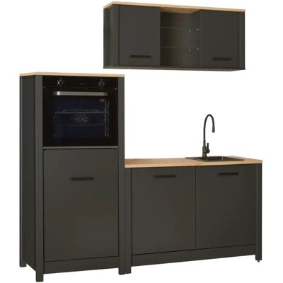 M&S Mobile Cucina 200 Cm Pensile Colonna Modulare Antracite Rovere M&S Mobile Cucina 200 Cm Pensile Colonna Modulare Antracite Rovere