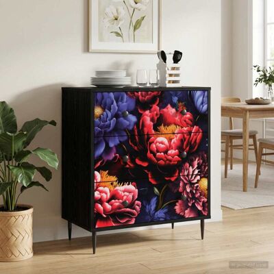 VIDAXL Cassettiera Kiel Stampa Di Peonia Scura 66 X 36,5 X 76 Cm VIDAXL Cassettiera Kiel Stampa Di Peonia Scura 66 X 36,5 X 76 Cm
