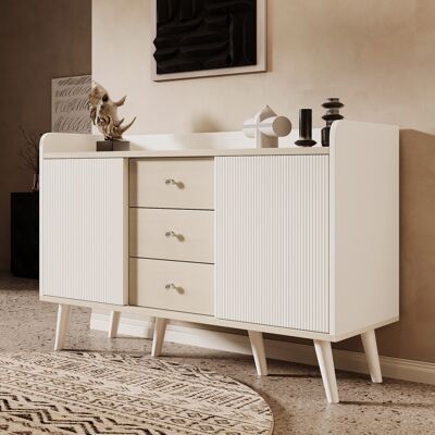 ELVMI Madia Con 2 Ante Scorrevoli, 3 Cassetti E Ripiani Regolabili Per Soggiorno In Mdf 117.5×39.5×79 Cm ELVMI Madia Con 2 Ante Scorrevoli, 3 Cassetti E Ripiani Regolabili Per Soggiorno In Mdf 117.5×39.5×79 Cm