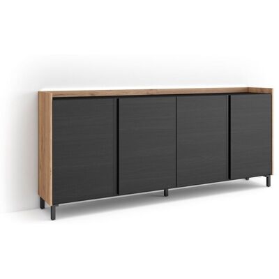 SKRAUT HOME - Credenza, Mobile, Cucina, Madia, Mobile Ingresso, 207x35x91cm, 4 Porte, Design Industriale, Led, Stile Moderno, Nero E Rovere SKRAUT HOME - Credenza, Mobile, Cucina, Madia, Mobile Ingresso, 207x35x91cm, 4 Porte, Design Industriale, Led, Stile Moderno, Nero E Rovere