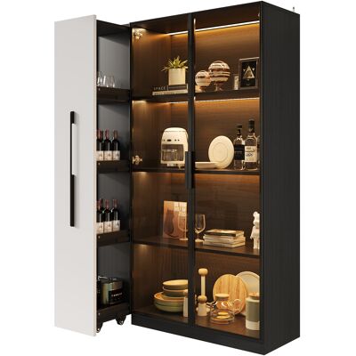 STILVORA Vetrina Con Porta In Vetro E Led, Con Ripiano Laterale Estraibile, Stile Moderno, In Mdf E Vetro, Nero, 110,5×35×160 Cm STILVORA Vetrina Con Porta In Vetro E Led, Con Ripiano Laterale Estraibile, Stile Moderno, In Mdf E Vetro, Nero, 110,5×35×160 Cm